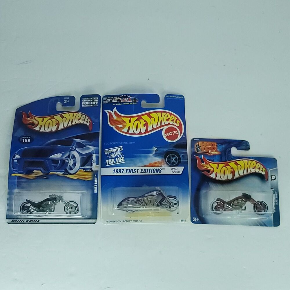Lot of 3 Hot Wheels Scooter Wastelanders Blast Lane Motorcycle Bike NEW Die Cast